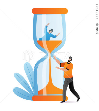 Businessman character help colleague deadline, concept time management, woman sink hourglass flat vector illustration, isolated on white. Businessman character help colleague deadline, concept time management, woman sink hourglass flat vector illustration, isolated on white. 73321083