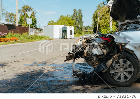 The truck collided with a passenger car. Car accident. 73321776