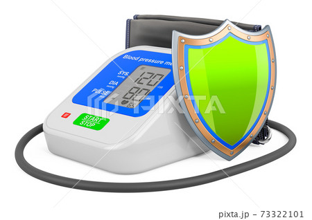 Electronic sphygmomanometer, tonometer with shield, 3D rendering Electronic sphygmomanometer, tonometer with shield, 3D rendering 73322101