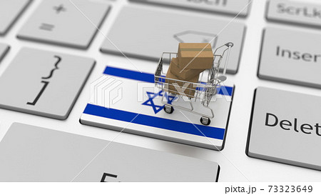 Shopping cart on the keyboard key with flag of Israel. ecommerce related 3d rendering 73323649