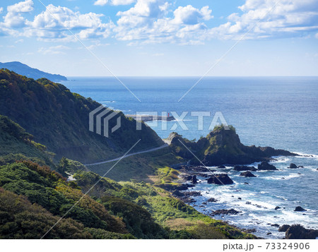 椿の断崖展望台からの風景 10月の能登半島 奥能登絶景海道の写真素材