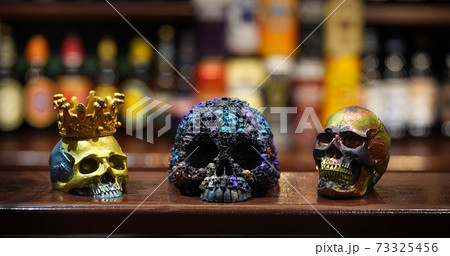 Decorated colorful skulls, ceramics death symbo, Halloween Decorated colorful skulls, ceramics death symbo, Halloween 73325456