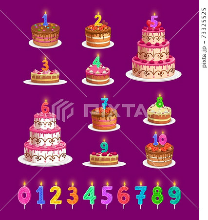 Candles on birthday cakes with age numbers set Candles on birthday cakes with age numbers set 73325525