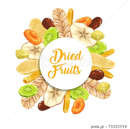 Dried fruits vegetarian dessert shop round banner 73325559