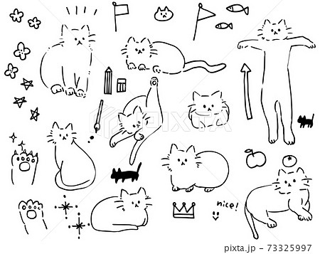 モノクロな猫の手書きイラストのイラスト素材