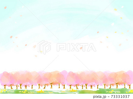 手描き水彩の桜並木の背景素材イラストのイラスト素材