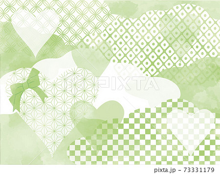 和風背景素材 和風バレンタイン 和柄とハート グリーン 緑色のイラスト素材