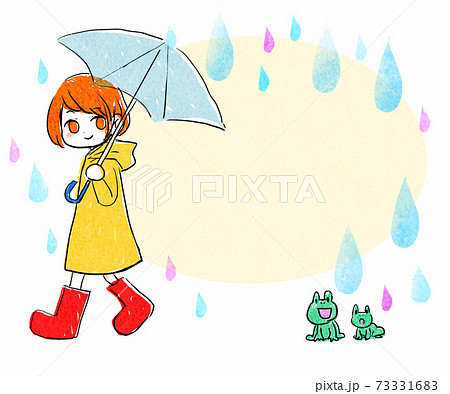 かえると傘をさす子どもメッセージカードのイラスト素材