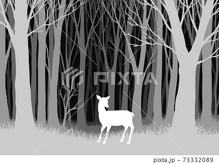 森と鹿のシルエットのイラスト素材 7333