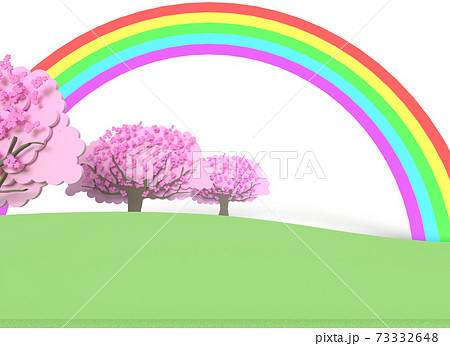 進学 新入学イメージ 桜並木に虹の架け橋のイラスト素材
