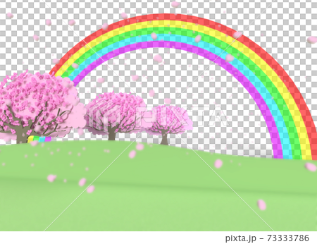 進学 新入学イメージ 桜舞う桜並木と虹の架け橋のイラスト素材