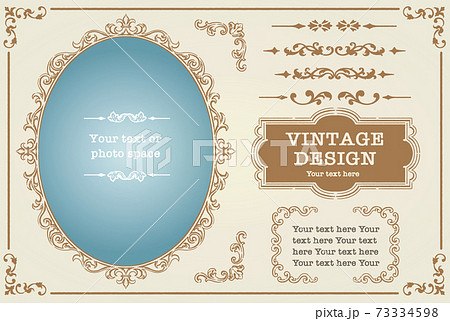 アンティークな装飾フレーム、飾り罫、オーナメントのベクターセット。フォトフレームなどに。 アンティークな装飾フレーム、飾り罫、オーナメントのベクターセット。フォトフレームなどに。 73334598
