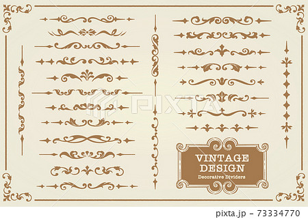 アンティークな装飾、飾り罫のベクターセットのイラスト素材 [73334770