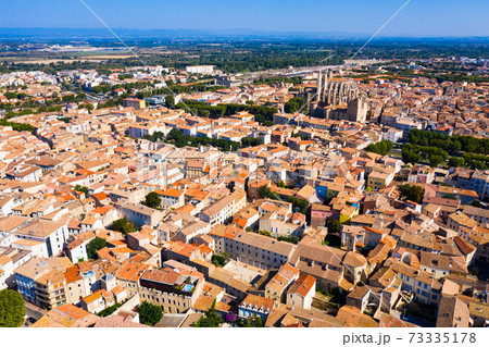 Aerial view of district of Narbonne with apartment buildings Aerial view of district of Narbonne with apartment buildings 73335178