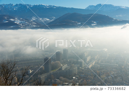 Panoramic view with colorful houses of Grenoble in France Panoramic view with colorful houses of Grenoble in France 73336682