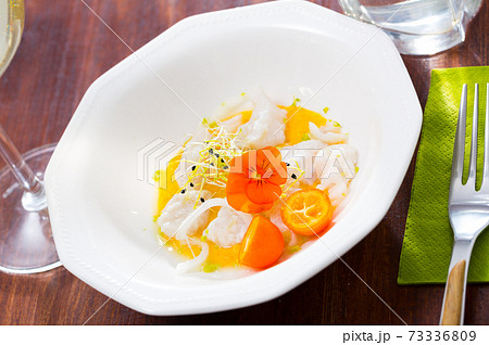 Codfish ceviche with avocado sauce Codfish ceviche with avocado sauce 73336809