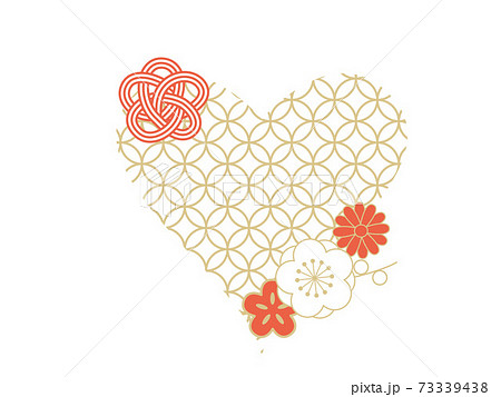 和風バレンタイン 和柄のハート 水引と花のイラスト素材 和風バレンタイン 和柄のハート 水引と花のイラスト素材