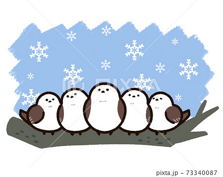 シマエナガと雪の結晶のイラスト素材 シマエナガと雪の結晶のイラスト素材
