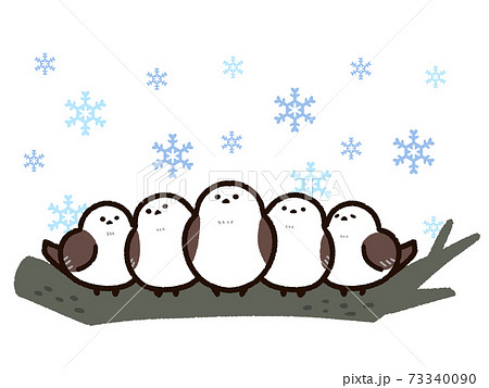 シマエナガと雪の結晶のイラスト素材 シマエナガと雪の結晶のイラスト素材