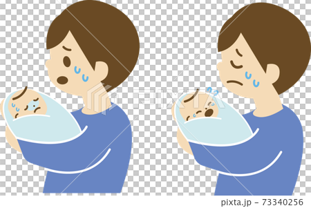 お父さんと赤ちゃん　泣く 73340256