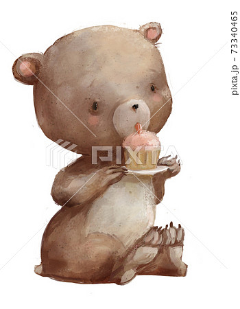 Cute Cartoon Teddy Bear With Pink Cakeのイラスト素材