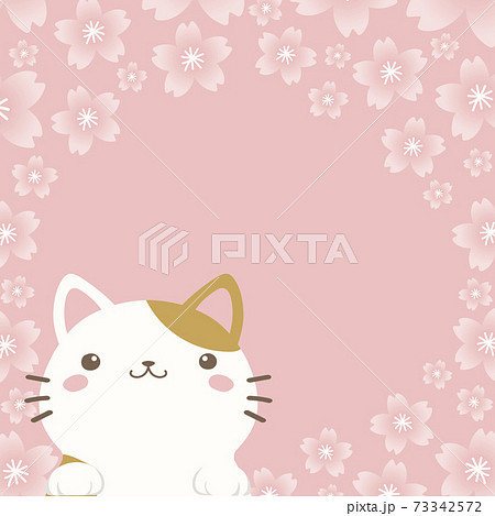 かわいいネコと桜の正方形バナー 背景素材のイラスト素材