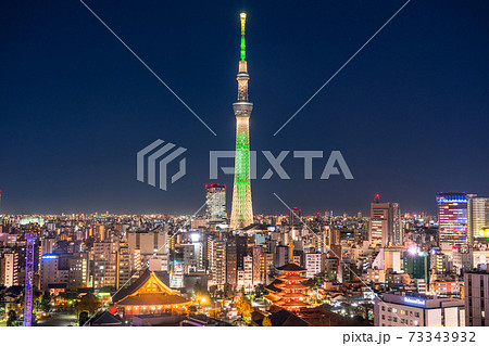 東京都 浅草の夜景 スカイツリーの写真素材