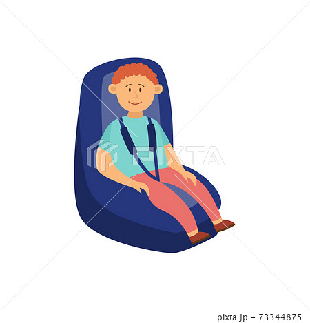 Child fastened in kids safety car chair, flat vector illustration isolated. Child fastened in kids safety car chair, flat vector illustration isolated. 73344875