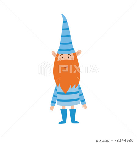 Cute holiday gnome in blue striped clothes. Happy ginger elf 73344936