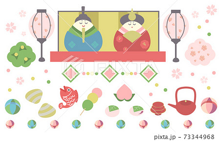 日本文化の 雛祭り のイラストセットのイラスト素材