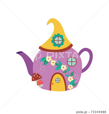Gnome or fairy toy house in shape of kettle flat vector illustration isolated. 73344986