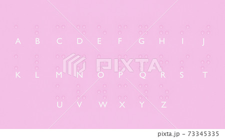 Braille dots alphabet for visually impaired. Formed out of pink spheres, 3d render Braille dots alphabet for visually impaired. Formed out of pink spheres, 3d render 73345335