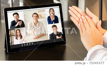 web chat online job interview team employee tablet web chat online job interview team employee tablet 73345377