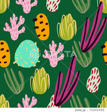 Bright underwater seamless pattern with beautiful corals. 73345450