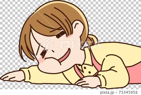 主婦 女性保育士 疲れ果てて倒れこんだ女性のイラスト素材