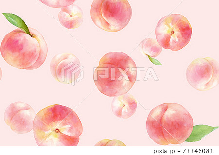 ジューシーな桃のシームレスパターン 水彩イラスト ピンク色背景 のイラスト素材