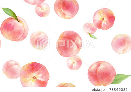 ジューシーな桃のシームレスパターン 水彩イラスト 白背景 のイラスト素材