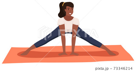 Young dark skinned girl doing stretching warm up exercise. Development flexibility healthy lifestyle Young dark skinned girl doing stretching warm up exercise. Development flexibility healthy lifestyle 73346214
