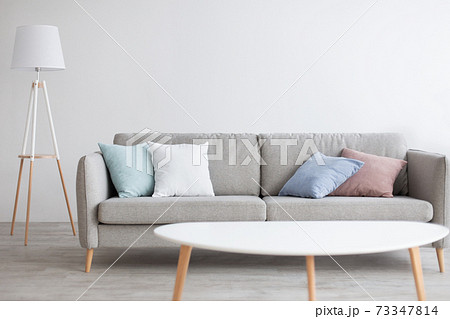 Simple light living room interior, scandinavian design 73347814