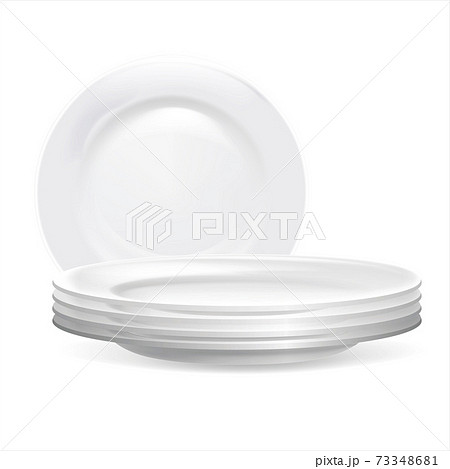 Realistic Detailed 3d Stack Of Clean Plates のイラスト素材