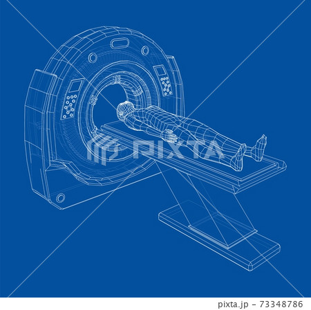 MRI machine scanning patient inside. Vector MRI machine scanning patient inside. Vector 73348786