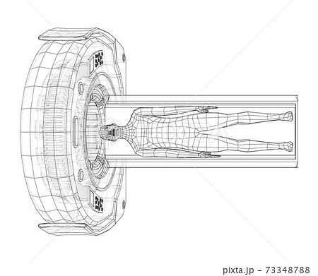 MRI machine scanning patient inside. Vector MRI machine scanning patient inside. Vector 73348788