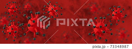 Coronavirus cells on the red blurred background 3d illustration 73348987