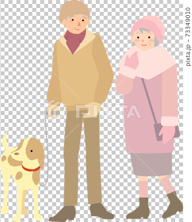 年長的夫婦walking狗 73349010