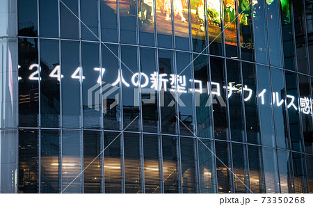 日本の東京都市景観 「2447人の新型コロナウイルスの感染が確認された…」を伝える電光掲示板=1月7 日本の東京都市景観 「2447人の新型コロナウイルスの感染が確認された…」を伝える電光掲示板=1月7 73350268