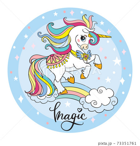 Cute cartoon unicorn vector illustration circle blue 73351761