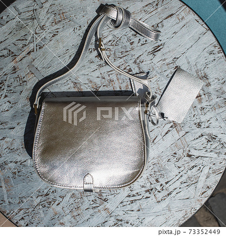 Festive evening small silver bag. Luxury accessories and party concept. Festive evening small silver bag. Luxury accessories and party concept. 73352449