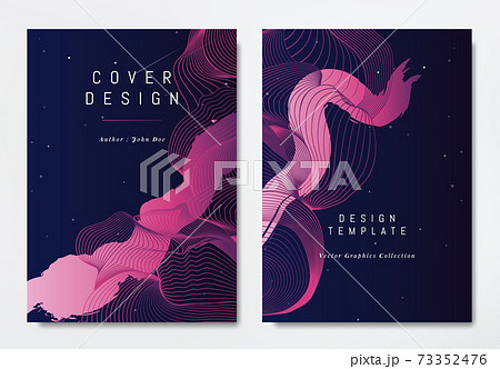 Front and back of book cover template design, abstract pink striped lines on dark blue 73352476