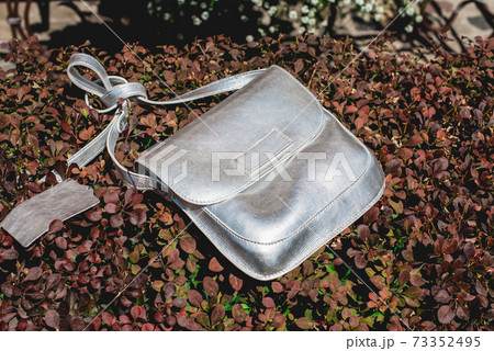 Festive evening small silver bag. Luxury accessories and party concept. 73352495