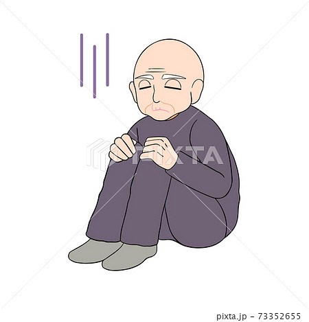やる気のない体育座りシニア男性 イラストのイラスト素材